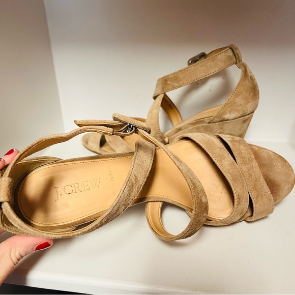 J.Crew Tan Suede Watson Wedge Sandals, Size 9 - Picture 3 of 6